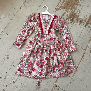 Vintage Polly Flinders Cotton Floral Print Dress Puff Sleeves and  Ribbons